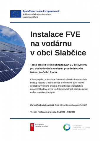 Projekty publicita 2026: Instalace FVE na vodárnu v obci Slabčice - plakát