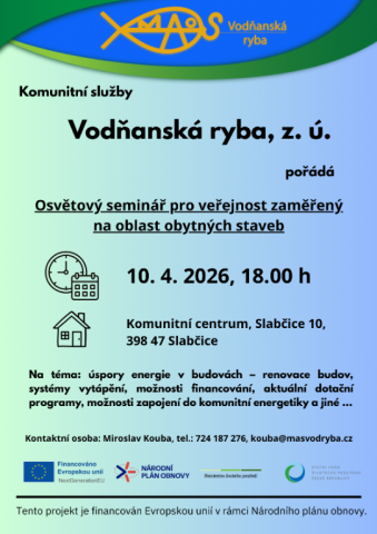 MAS Vodňanská ryba - Osvětový seminář pro veřejnost zaměřený na oblast obytných staveb - plakát