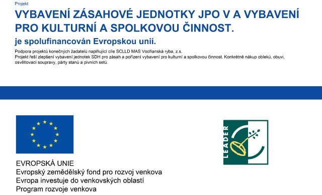 Projekty publicita 2023 : Název projektu: VYBAVENÍ ZÁSAHOVÉ JEDNOTKY JPO V A VYBAVENÍ PRO KULTURNÍ A SPOLKOVOU ČINNOST - plakát